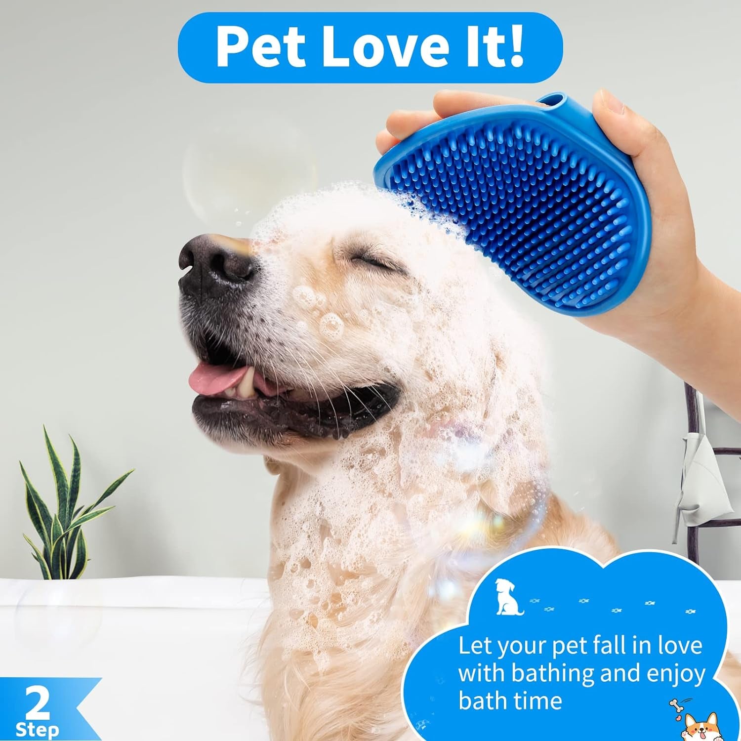 3PCS Dog Bath Brush | Dog Shampoo Brush | Dog Scrubber for Bath | Dog Bath Brush Scrubber | Dog Shower/Washing Brush with Adjustable Ring Handle for Short &amp; Long Hair (Blue Blue Blue)