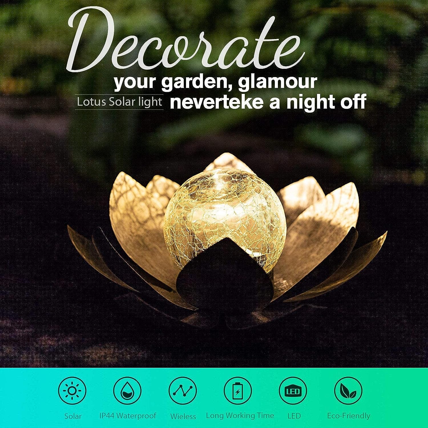 Solar Lights Outdoor Garden, Crackle Globe Glass Lotus Decor, Waterproof LED Metal Flower Decorations for Patio,Lawn,Walkway,Tabletop,Ground