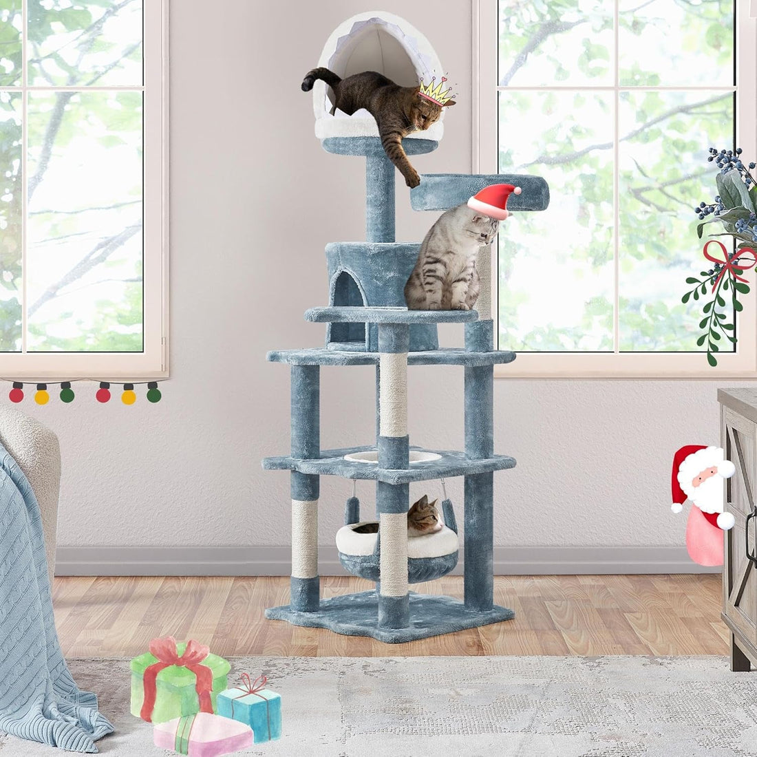 61In Tall Ocean-Themed Cat Tree, Multi-Level Cat Tower with Shark&