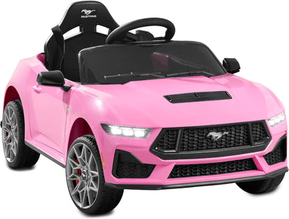 Kids 12V Electric Ride on Car Officially Licensed Ford Mustang W/Parent Control, LED Lights, 2 Speeds, Bluetooth - Pink