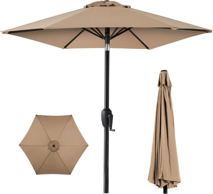 7.5Ft Heavy-Duty round Outdoor Market Table Patio Umbrella W/Steel Pole, Push Button Tilt, Easy Crank Lift - Navy Blue