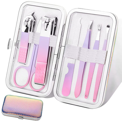 Manicure Set Women Nail Clippers Professional Manicure Pedicure Kit Stainless Steel Nail Cutters Grooming Kit Personal Care Tools with Travel Case Gift for Women Gradual Purple