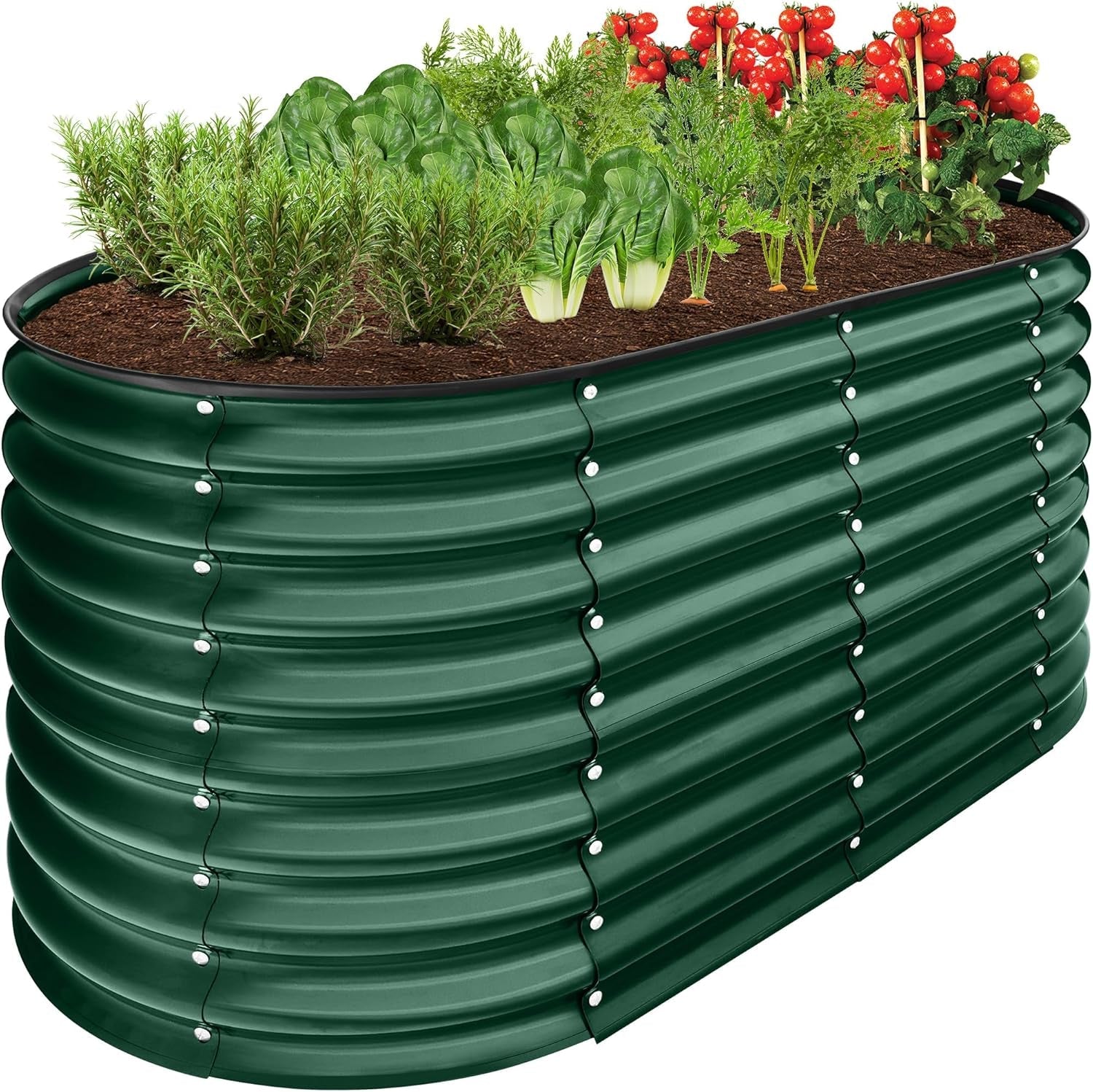 8X2X2Ft Metal Raised Garden Bed, Oval Outdoor Deep Root Planter Box for Vegetables, Herbs W/ 4 Support Bars, 215 Gal Capacity - Charcoal