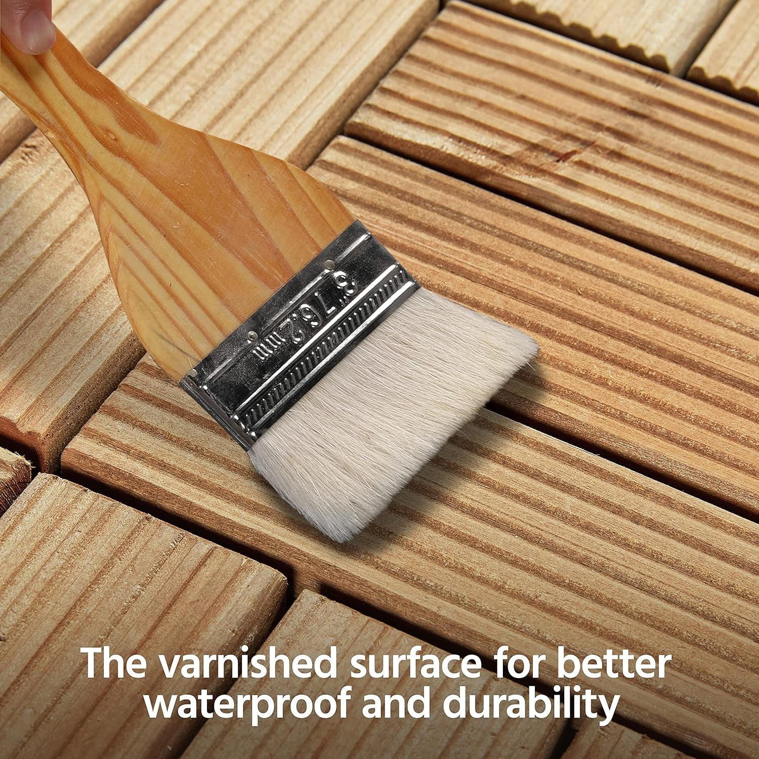 Patio Tiles Wooden Interlocking Deck Tiles 27PCS Garden Floor 12&quot;X12&quot;Indoor Outdoor Composite Decking for Porch Poolside Balcony Backyard1 Sq. Ft/Piece, Natural Wood