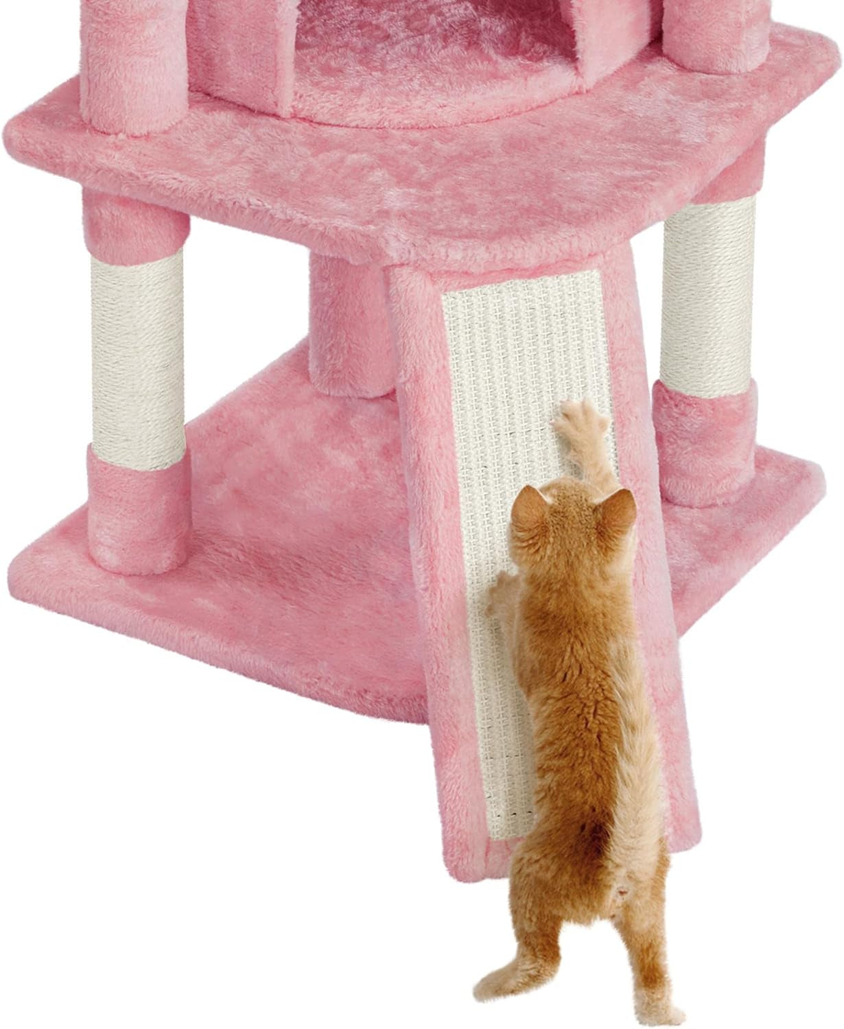 Cat Tree, 42In Cat Tower for Indoor Cats, Cat House with Large Perch &amp; Scratching Posts &amp; Cozy Condo &amp; Scratching Ramp, Cat Activity Center Cat Furniture, Pink