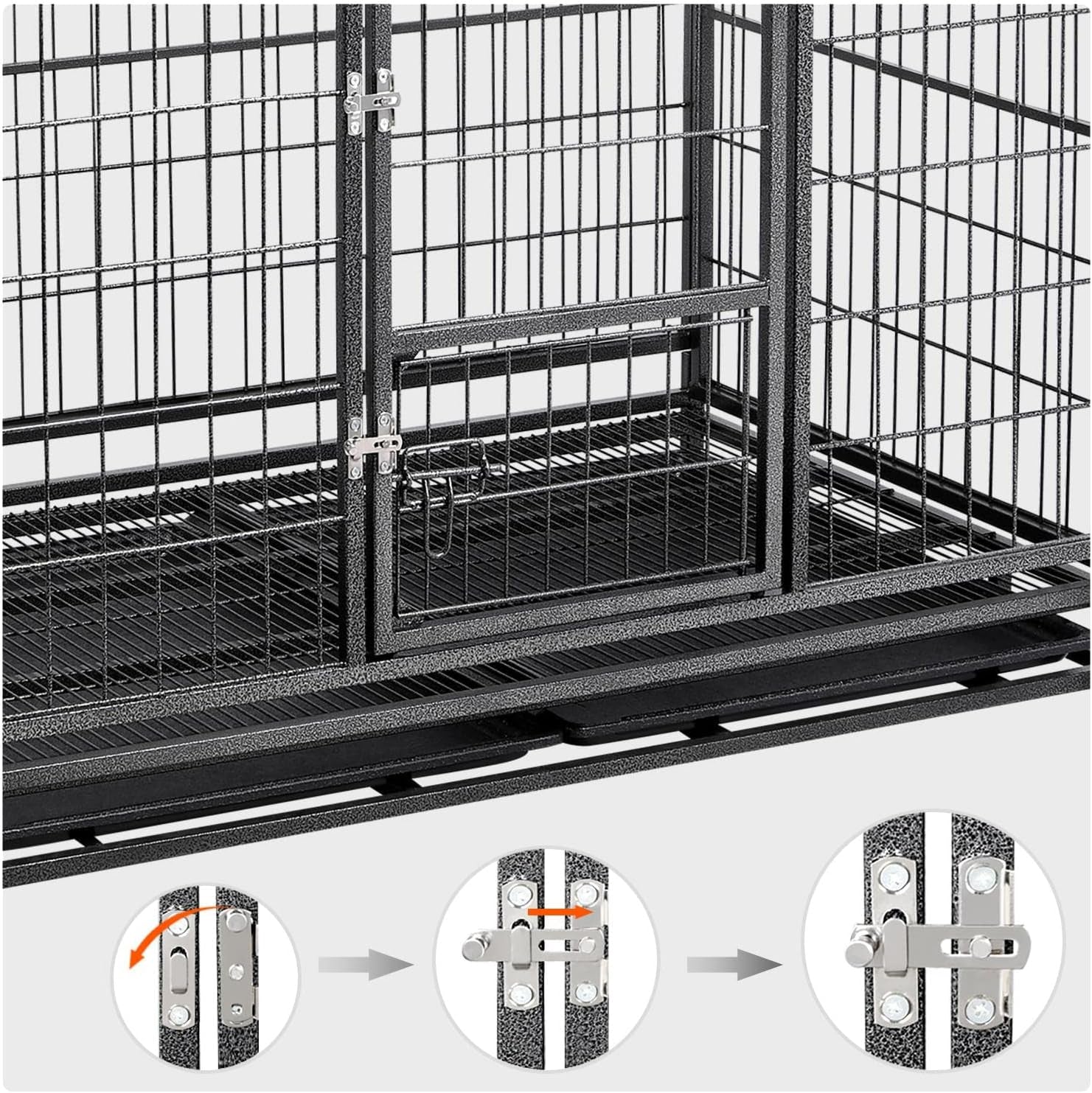 42-Inch Dog Crate Heavy Duty Metal Dog Crate for the House Indoor Dog Kennel for Small/Medium/Large Dogs W/Double Doors &amp; Locks &amp; Double Tray &amp; Lockable Wheels Pet Cage Black