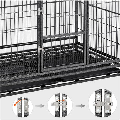 42-Inch Dog Crate Heavy Duty Metal Dog Crate for the House Indoor Dog Kennel for Small/Medium/Large Dogs W/Double Doors &amp; Locks &amp; Double Tray &amp; Lockable Wheels Pet Cage Black