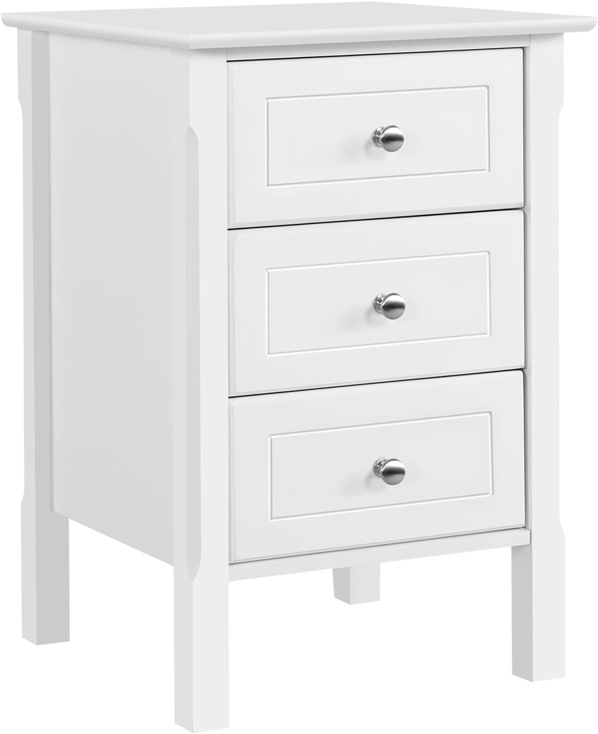 Nightstand with 3 Drawers, Wooden 3-Drawer Bedside Table with Solid Wood Legs, Bedside Cupboard Storage Organizer for Bedroom Home Office Small Space, Easy Assembly, White