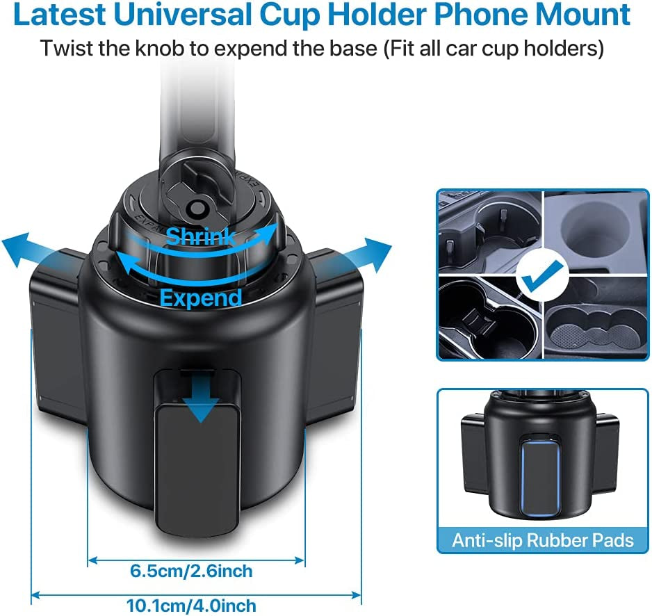 [Upgraded Version Cup Phone Holder for Car, Universal Adjustable Long Neck Car Phone Mount Cradle Friendly Compatible with Iphone Samsung Google and All 4.0-7.0 Inches Smartphones