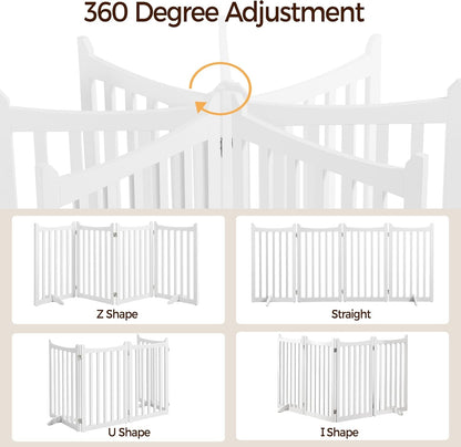 36&quot; H Extra Tall Freestanding Pet Gate 4-Panel Wooden Dog Fence with 2 Support Feet Folding Dog Gate for Indoor, Stairs, Doorways, Halls, Kitchen Wooden Pet Barrier White, 79.5&quot; L X 36&quot; H