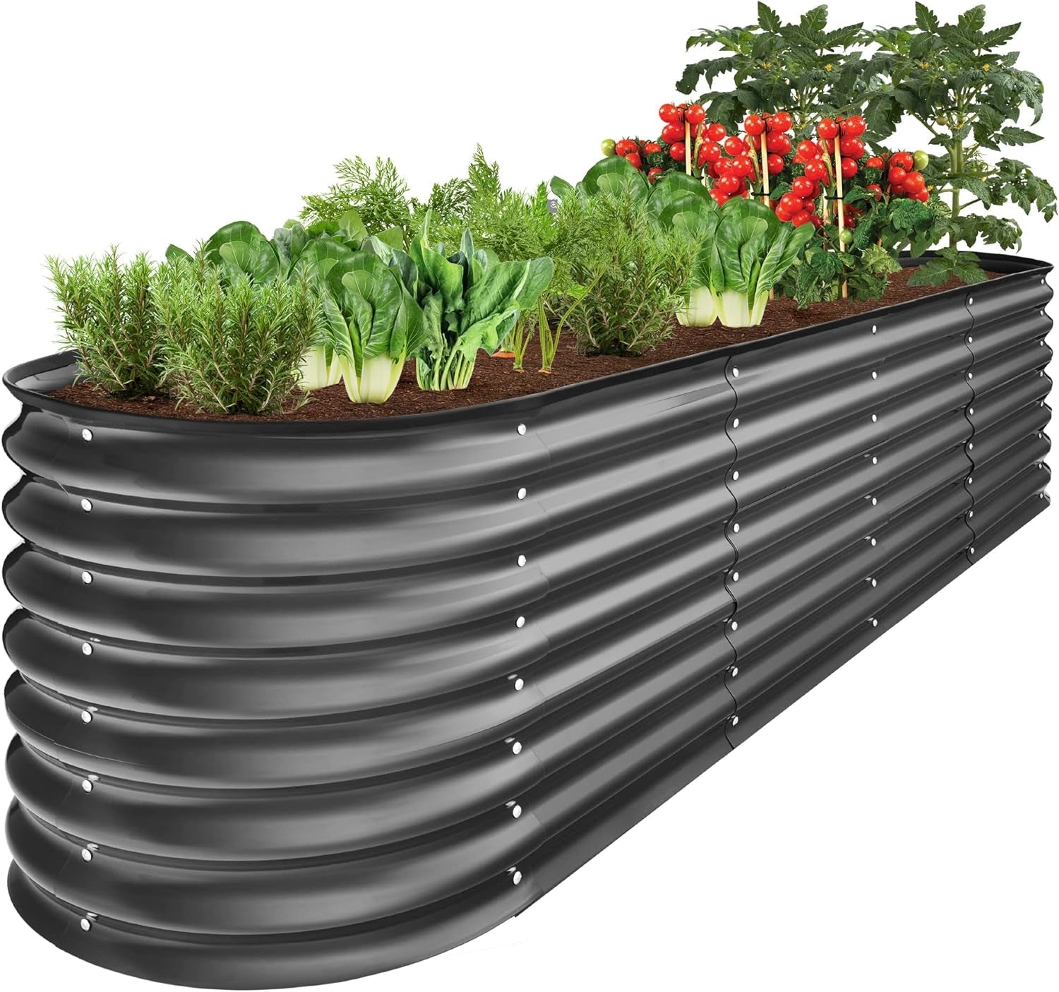 8X2X2Ft Metal Raised Garden Bed, Oval Outdoor Deep Root Planter Box for Vegetables, Herbs W/ 4 Support Bars, 215 Gal Capacity - Charcoal