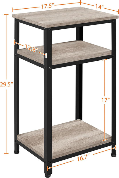 30 in Tall End Table, 3-Tier Telephone Table with Strong Wooden Shelves, Small Side Table with Metal Frame for Living Room Office, Small Places, Gray