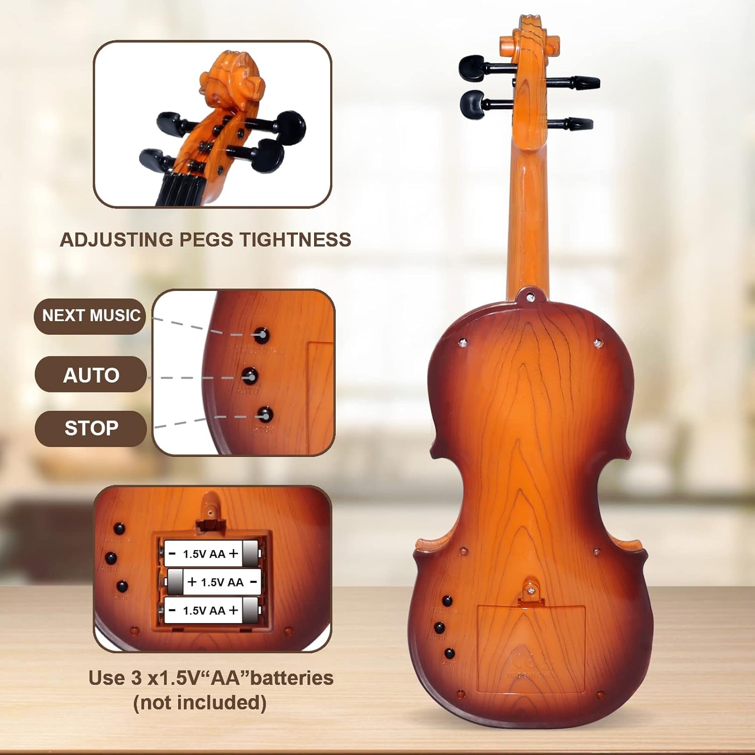 16 Inch Violin Toy for Kids, 4 Strings Violin Toys Musical Instruments for Children,Multifunctional Portable Electronic Instrument