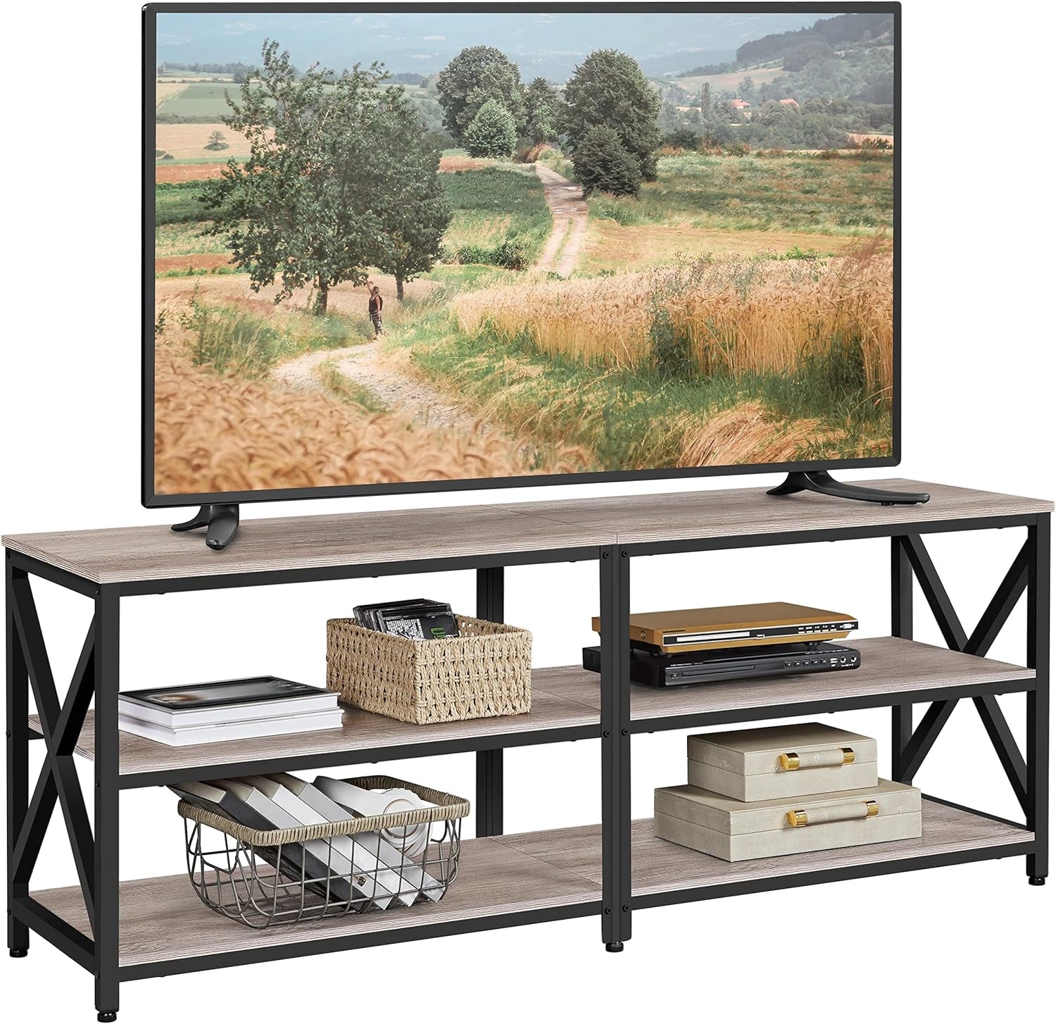 TV Stand for Tvs up to 70 Inches, Entertainment Center with 3-Tier Wooden Storage Shelves TV Console for Living Room, Rustic Brown