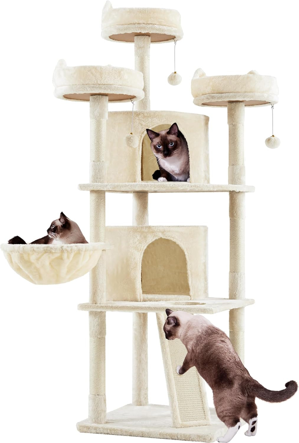 68.5In Multi-Level Large Cat Condo with Sisal-Covered Platforms Scratching Board &amp; Scratching Posts, Cozy Perches, Stable Cat Tower/Tree Pet Play House, Dark Gray