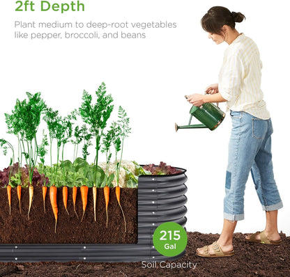 8X2X2Ft Metal Raised Garden Bed, Oval Outdoor Deep Root Planter Box for Vegetables, Herbs W/ 4 Support Bars, 215 Gal Capacity - Charcoal