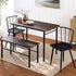 4-Piece Farmhouse Dining Kitchen Table Set, Space Saving Wooden Dinette W/ 2 Black Spindle Back Chairs, Bench - Dark Brown