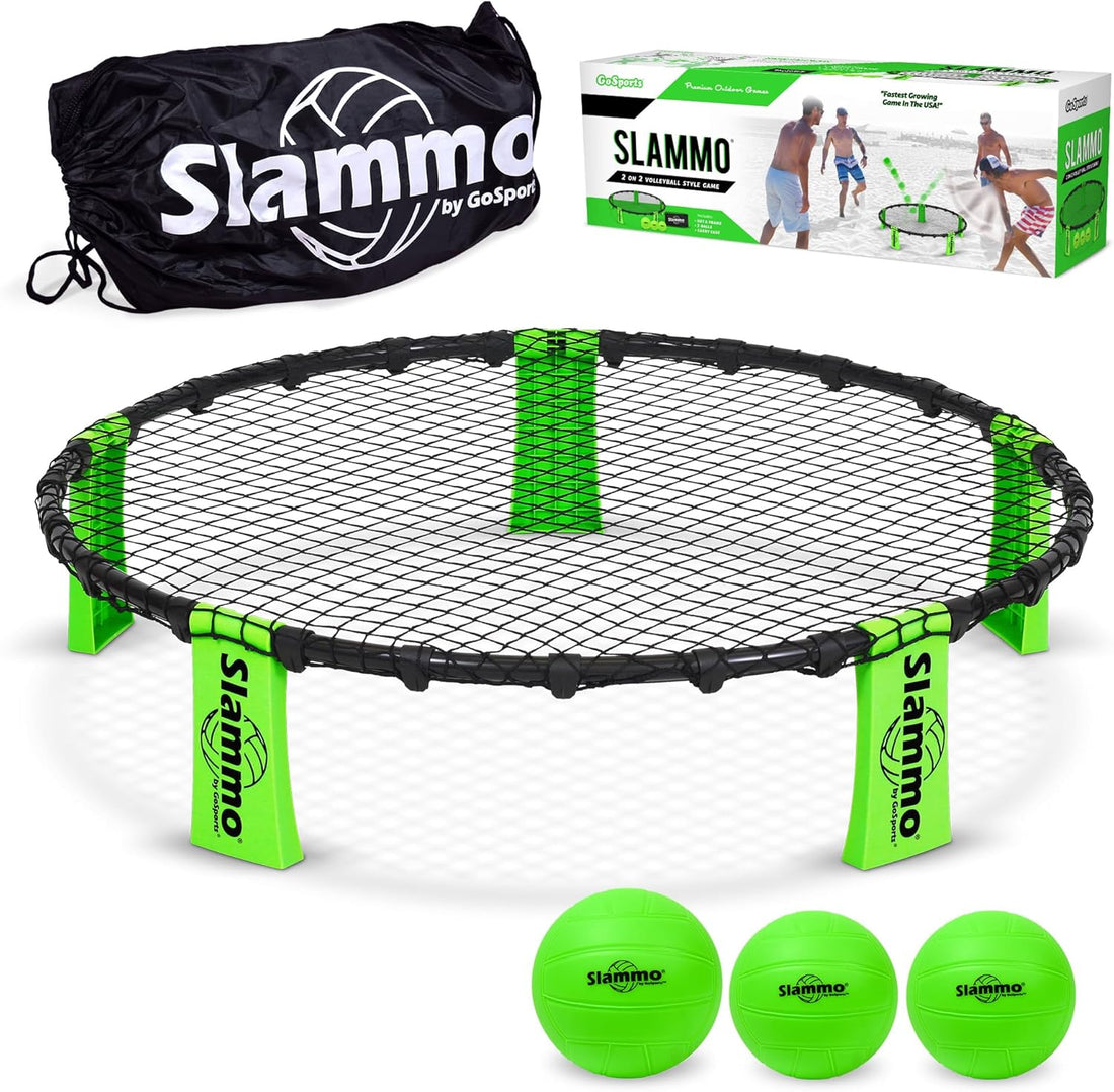 Slammo Game Set (Includes 3 Balls, Carrying Case and Rules) - Outdoor Lawn, Beach &amp; Tailgating Roundnet Game for Kids, Teens &amp; Adults