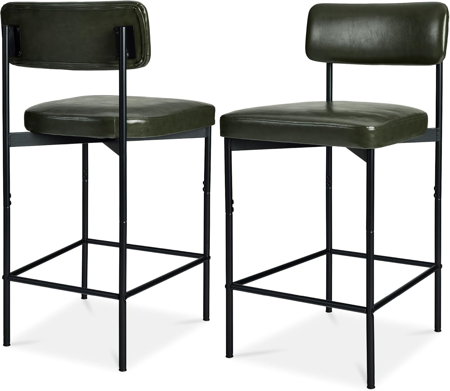 Set of 2 Faux Leather Bar Stools, Armless Counter Height for Kitchen Island, Home, Dining W/Metal Frame - Camel Brown