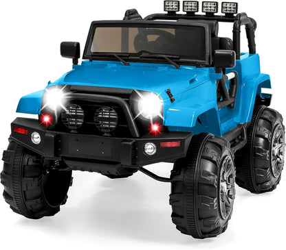 Kids 12V Ride on Truck, Battery Powered Toy Car W/Spring Suspension, Remote Control, 3 Speeds, LED Lights, Bluetooth - Black