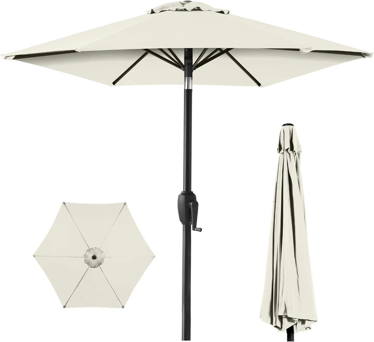 7.5Ft Heavy-Duty round Outdoor Market Table Patio Umbrella W/Steel Pole, Push Button Tilt, Easy Crank Lift - Navy Blue