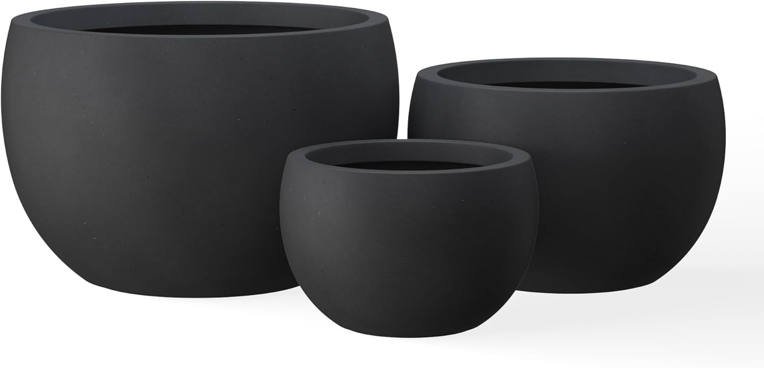 19.9&quot;,15.7&quot;,11.8&quot; Dia round Concrete Planter Set of 3, Outdoor/Indoor Large Bowl Plant Pots with Drainage Hole and Rubber Plug for Garden Patio Balcony Home, Black