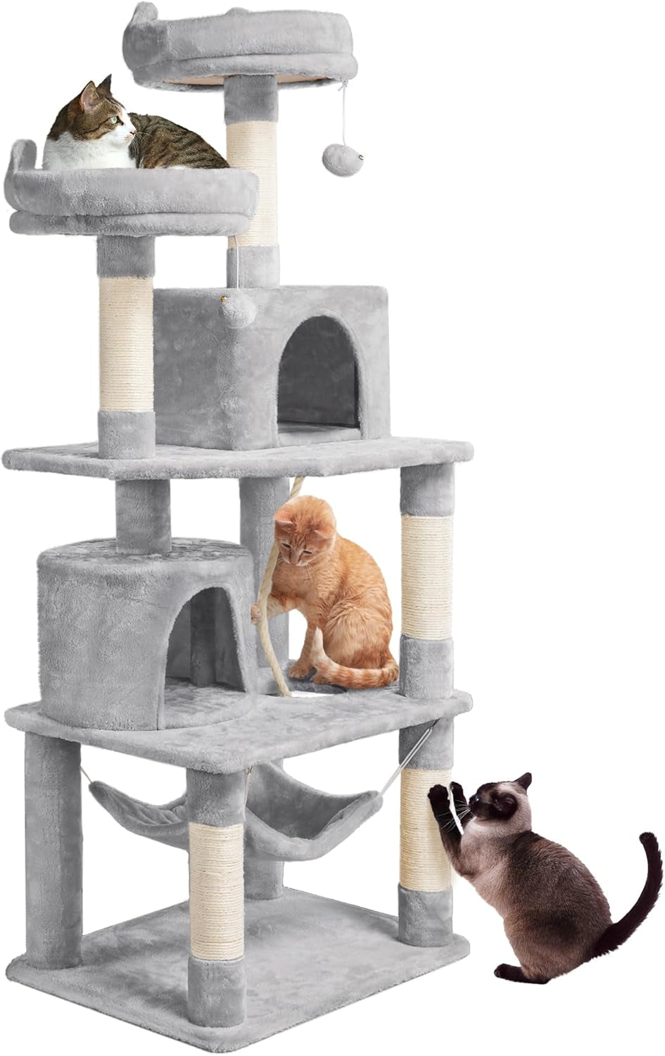 62.2Inches Cat Tree Cat Tower Cat Condo with Platform &amp; Hammock, Scratching Posts for Kittens Pet Play House with Plush Perch for Indoor Activity Relaxing