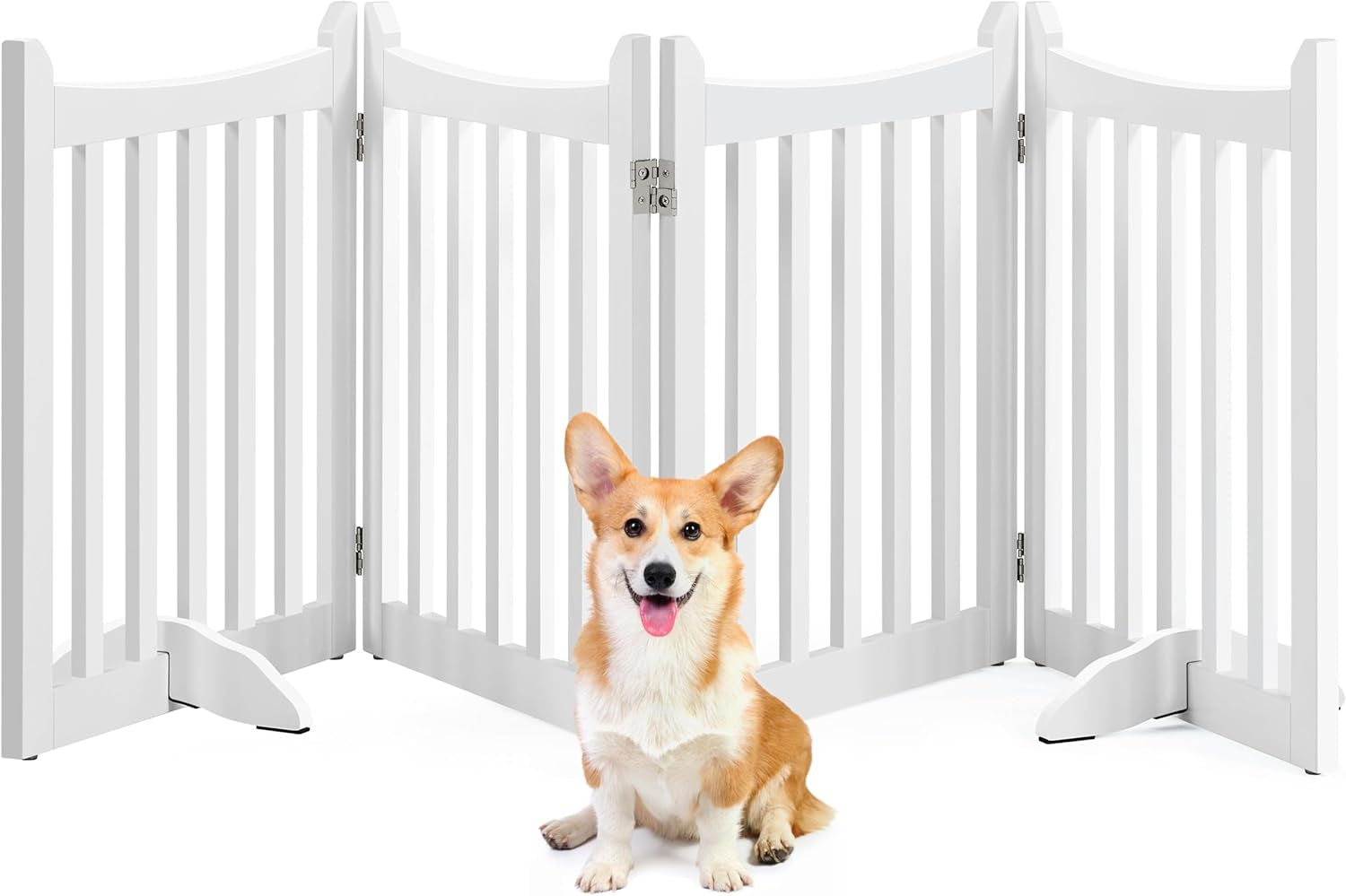 36&quot; H Extra Tall Freestanding Pet Gate 4-Panel Wooden Dog Fence with 2 Support Feet Folding Dog Gate for Indoor, Stairs, Doorways, Halls, Kitchen Wooden Pet Barrier White, 79.5&quot; L X 36&quot; H