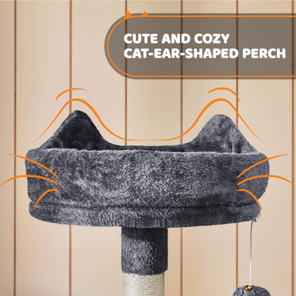 68.5In Multi-Level Large Cat Condo with Sisal-Covered Platforms Scratching Board &amp; Scratching Posts, Cozy Perches, Stable Cat Tower/Tree Pet Play House, Dark Gray