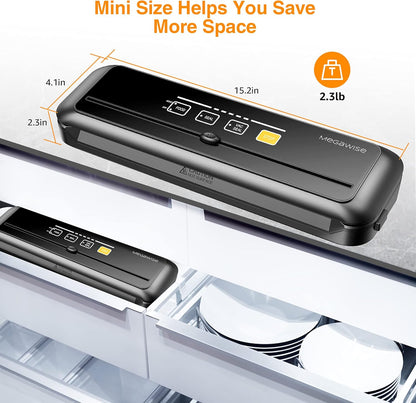 Vacuum Sealer Machine | 80Kpa Suction Power| Bags and Cutter Included | Compact One-Touch Automatic Food Sealer with External Vacuum System | Dry Moist Fresh Modes for All Saving Needs