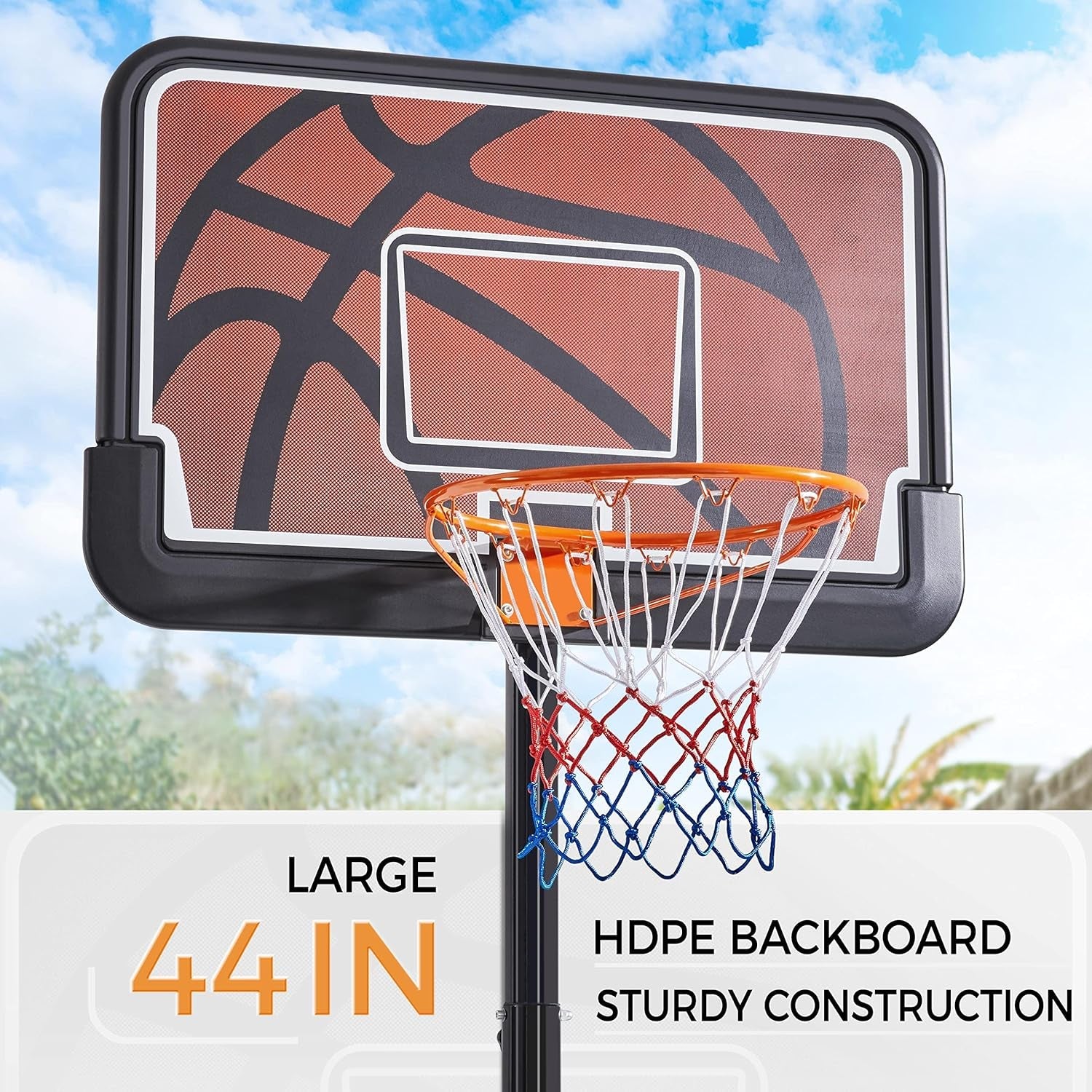 Basketball Hoop Outdoor Basketball Goal 9.6-12Ft Height Adjustable Portable Basketball Hoops with 44 Inch Backboard and 2 Wheels Black/Orange