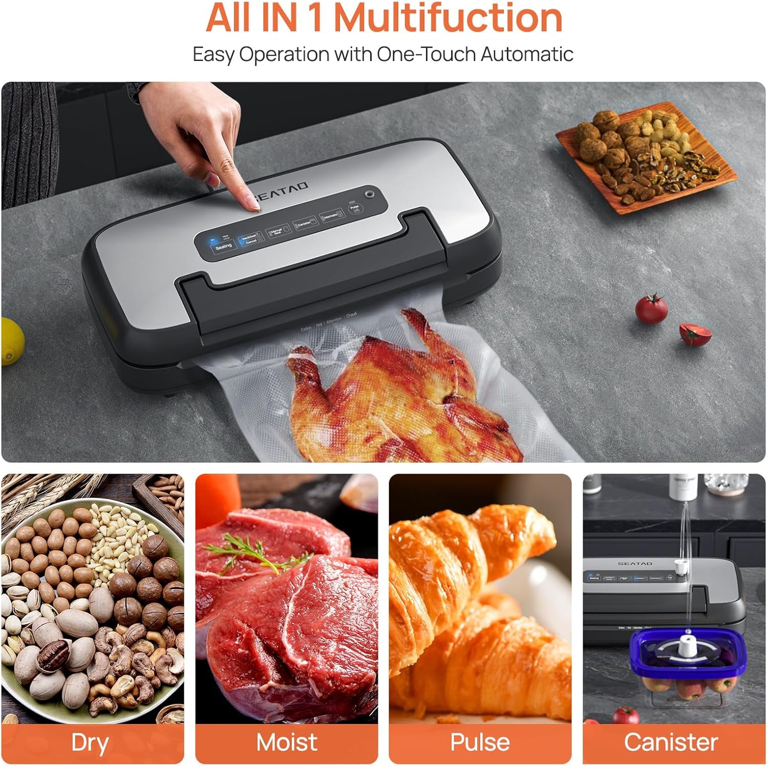 Vacuum Sealer Machine,  80Kpa Food Vacuum Sealer Machine Preservation Dry/Moist Modes, Handle Locked Design, Removable Drip Tray, Built-In Cutter and Bag Storage