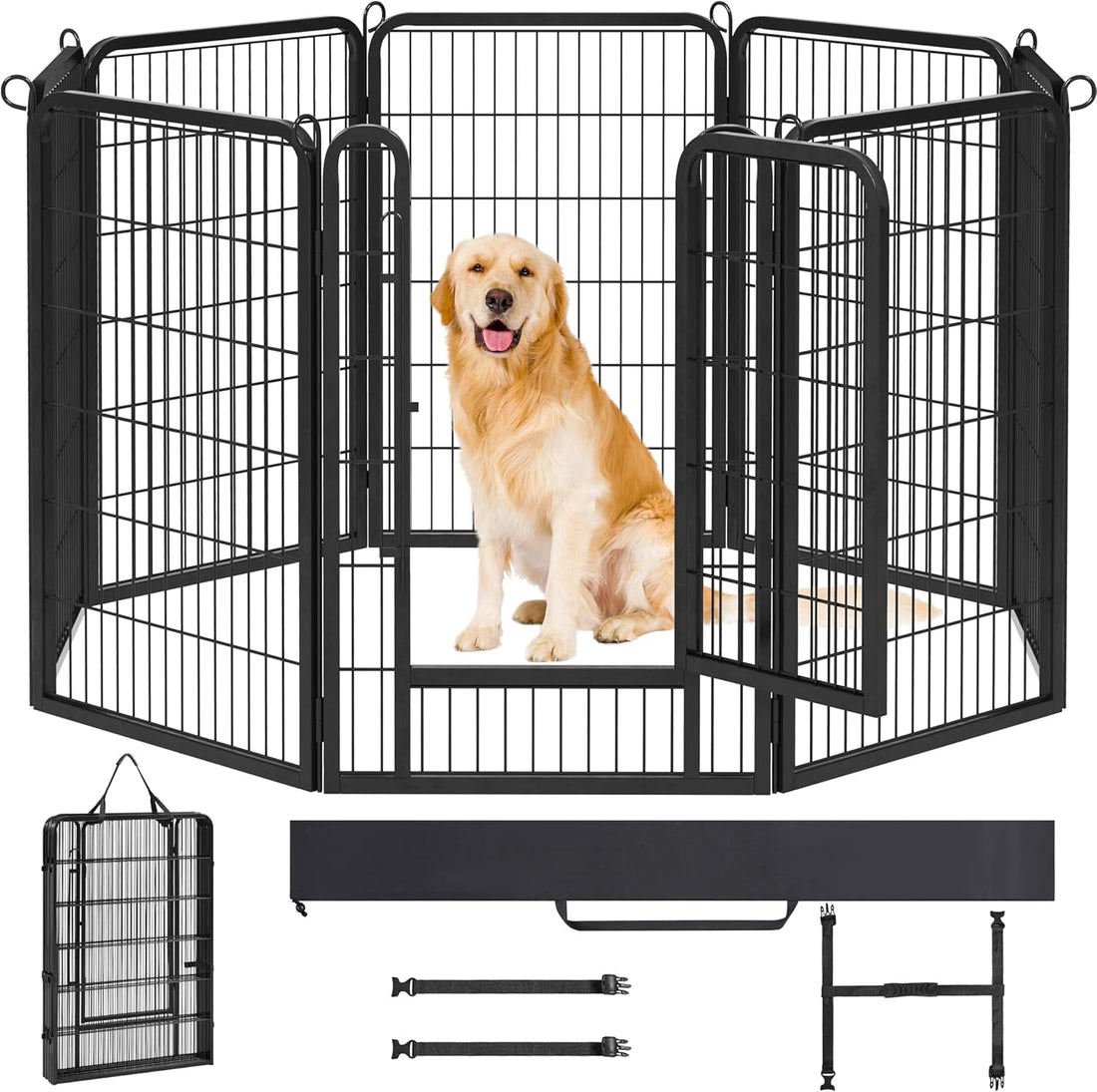 8 Panels Dog Playpen, Metal 40&quot; Dog Fence with Easy-Carry Straps&amp;Stakes Storage Bag for RV Camping Dog Pen Play Pen for Small/Medium/Large Dogs