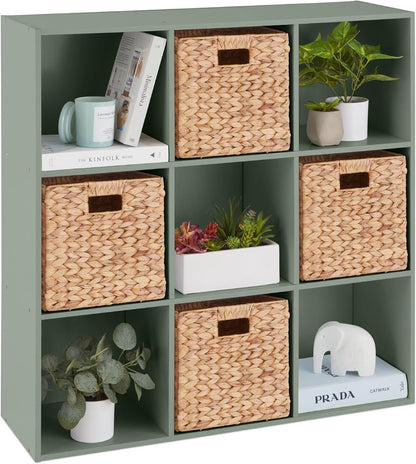 9-Cube Storage Organizer, 13.5In Shelf Opening, Bookcase, Display Shelf, Customizable W/ 3 Removable Back Panels – Walnut