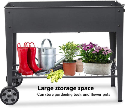 Raised Planter Box with Legs Outdoor Elevated Garden Bed on Wheels for Vegetables Flower Herb Patio