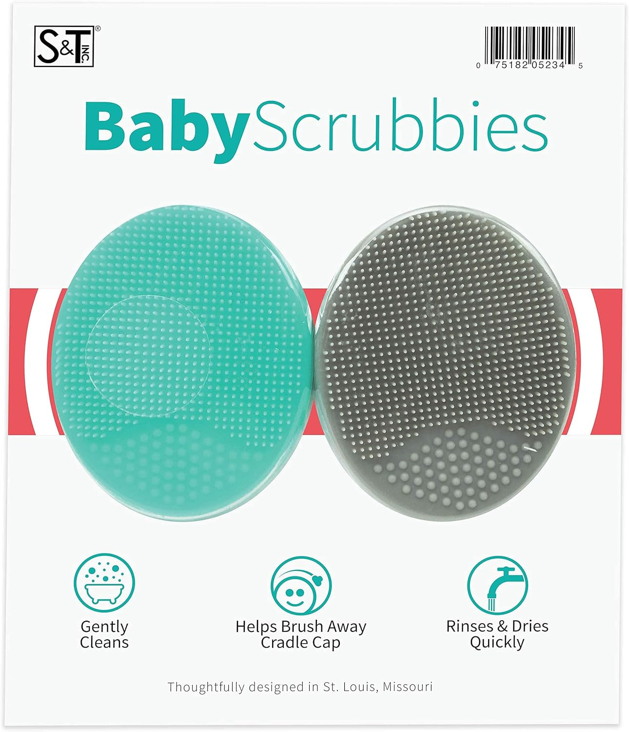 Exfoliating and Massaging Cradle Cap Bath Brushes for Baby, Silicone - 2 Inch X 2.5 Inch, Grey and Teal, 2 Pack