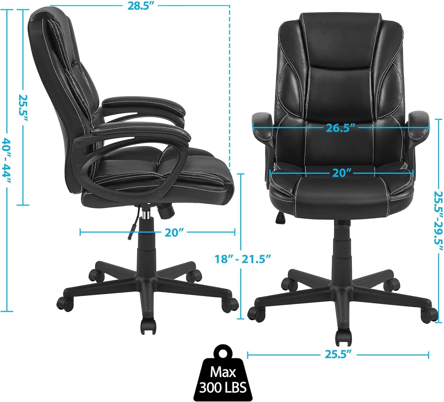 Office Chair High Back Wide Seat Executive Chair Adjustable Desk Chair, PU Leather Managerial Swivel Chair W/Padded Armrest, Big and Tall