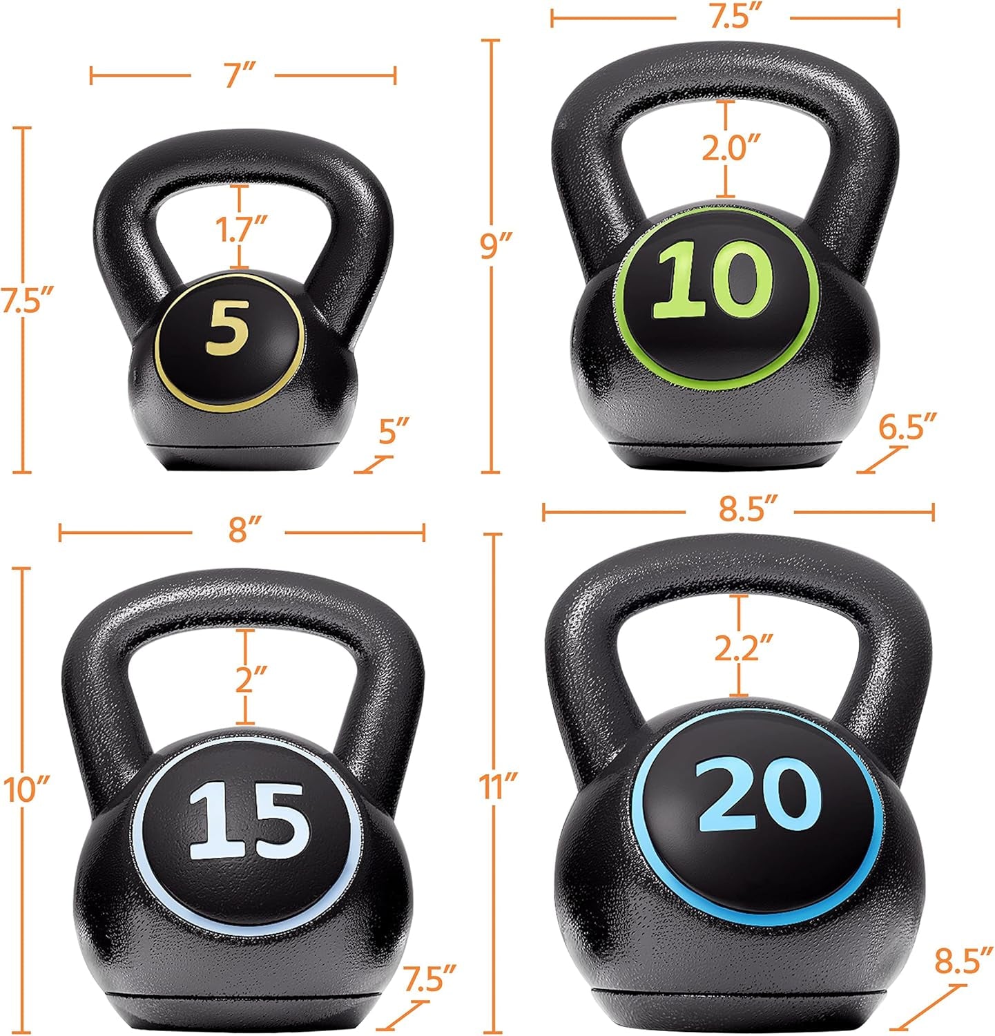 Kettlebell Sets 4 Piece Strength Training Kettlebells Weight Set 5Lb, 10Lb, 15Lb, 20Lb Kettle Bell for Women &amp; Men for Full Body Workout &amp; Exercise Fitness