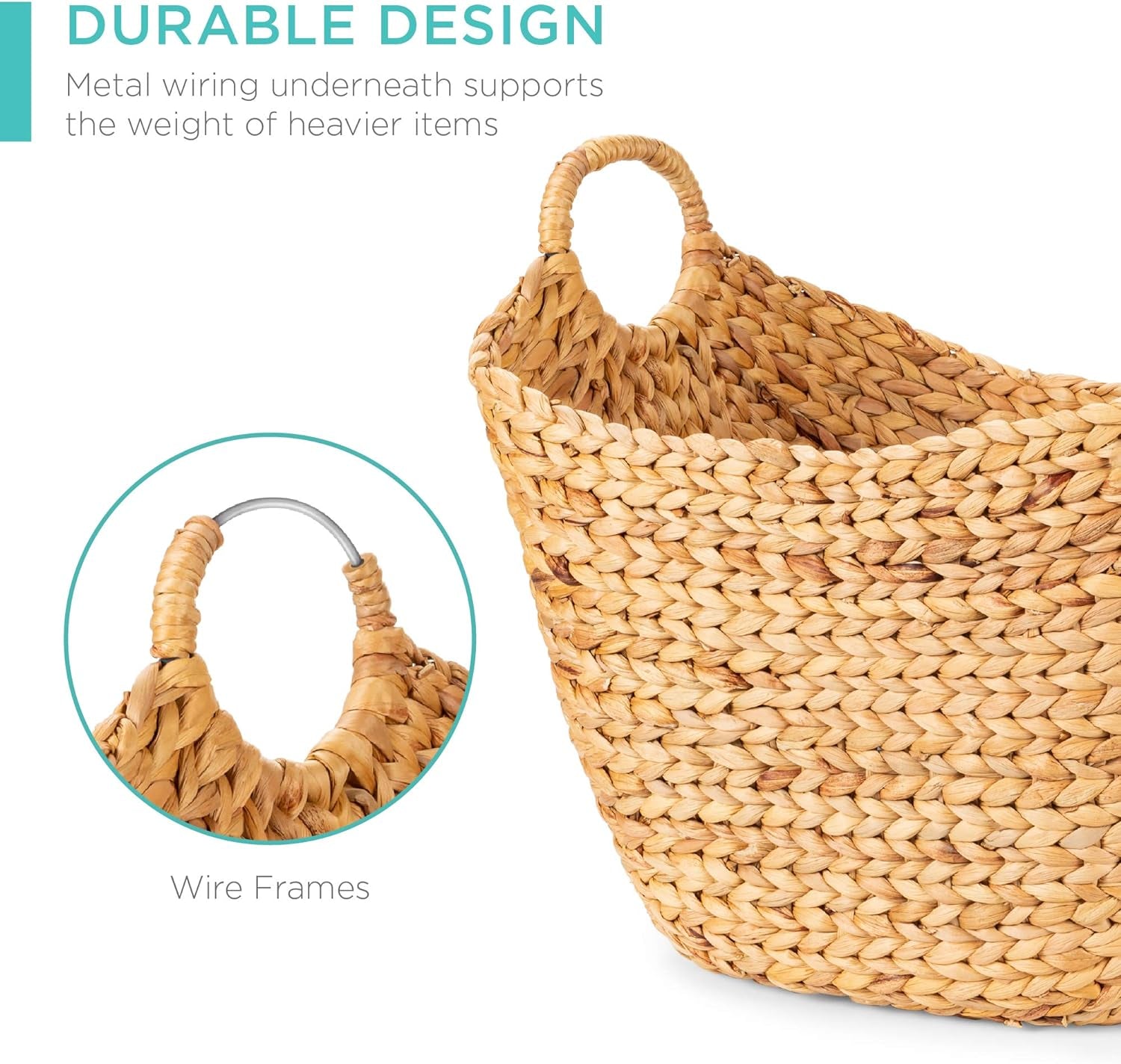 Large Vintage Laundry Basket Multipurpose Hyacinth Storage Basket, Handwoven French-Style Organizer Tote for Bedroom, Living Room, Bathroom, W/Handles - Natural