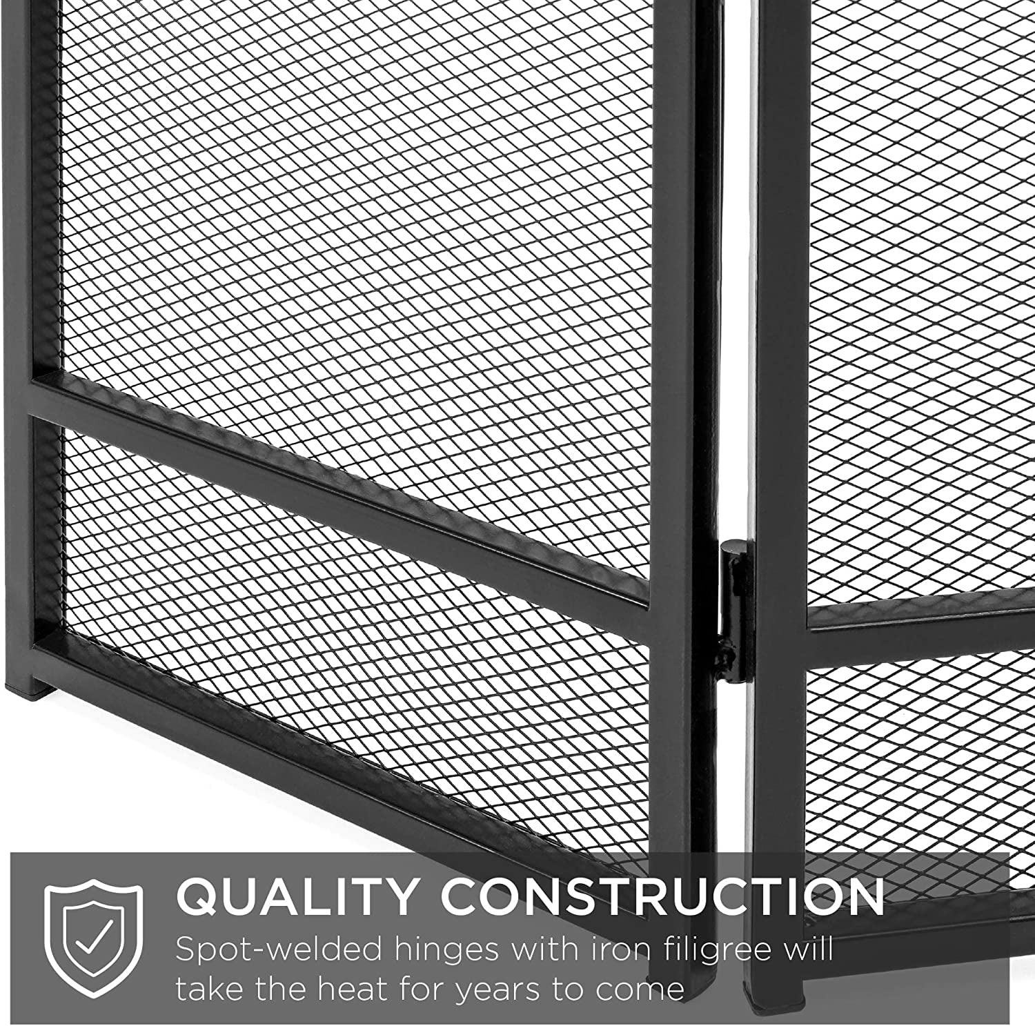 47.5X27.25In 3-Panel Simple Steel Mesh Fireplace Screen, Fire Spark Guard Grate for Living Room Home Decor W/Rustic Worn Finish - Black