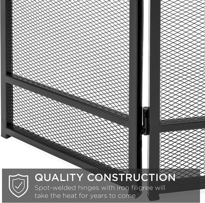 47.5X27.25In 3-Panel Simple Steel Mesh Fireplace Screen, Fire Spark Guard Grate for Living Room Home Decor W/Rustic Worn Finish - Black