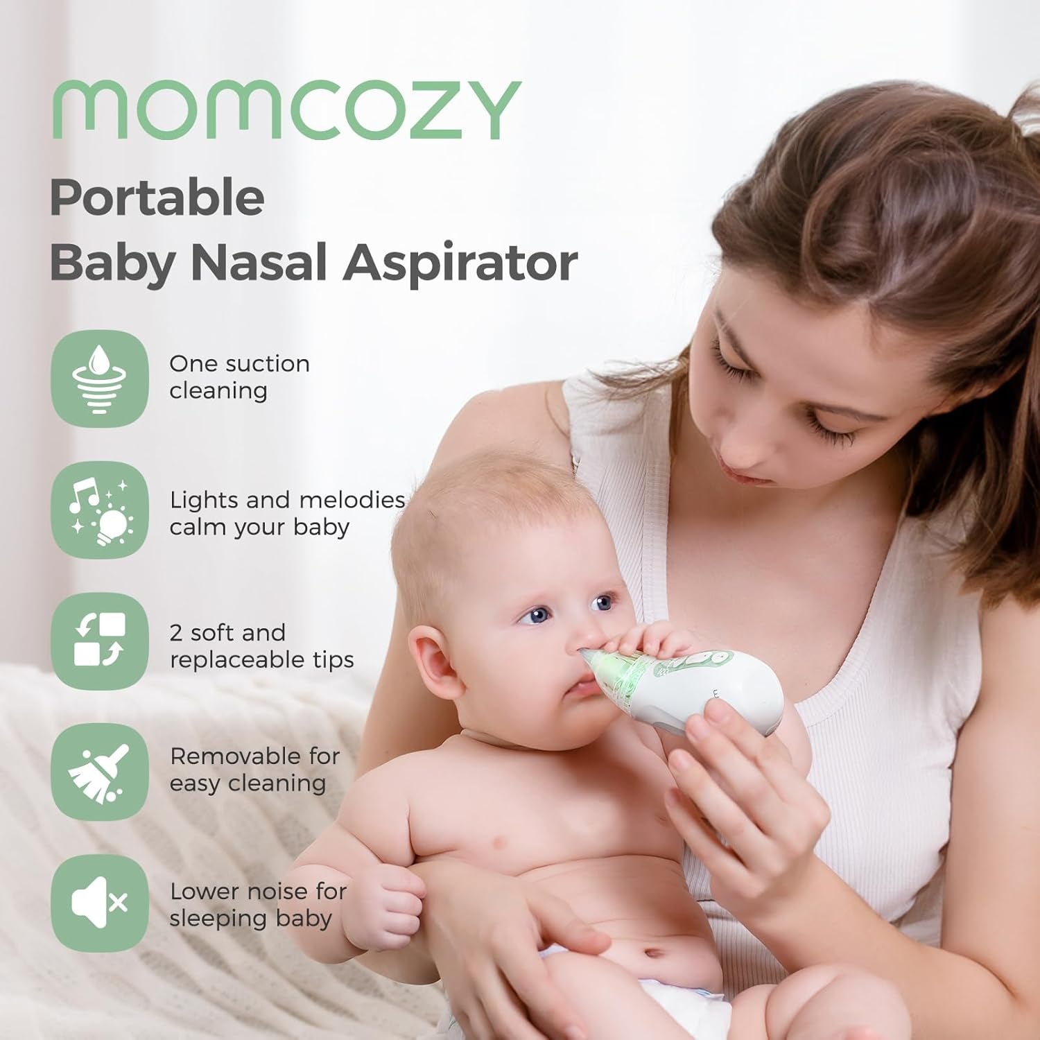 Baby Nasal Aspirator, 3 Suction Levels Electric Nasal Aspirator for Baby, Newborn and Toddler, Portable Baby Nose Aspirator with Light Soothing and Music