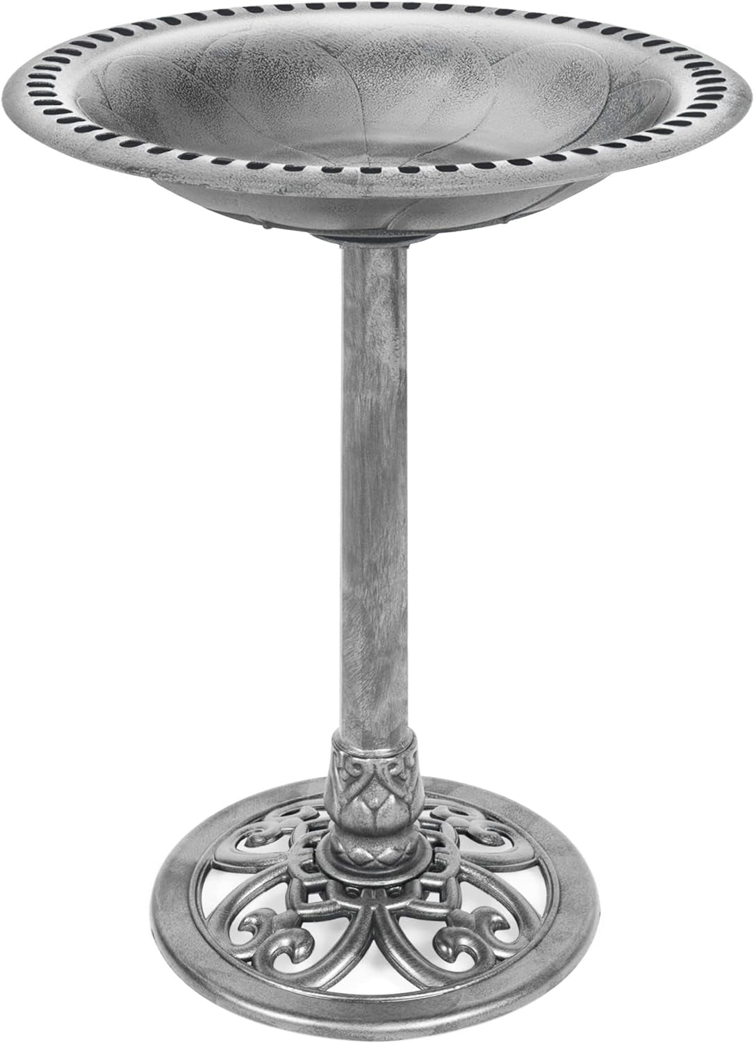 28In Pedestal Bird Bath, Vintage Outdoor Resin Accent Decoration W/Fleur-De-Lis Accents - Copper