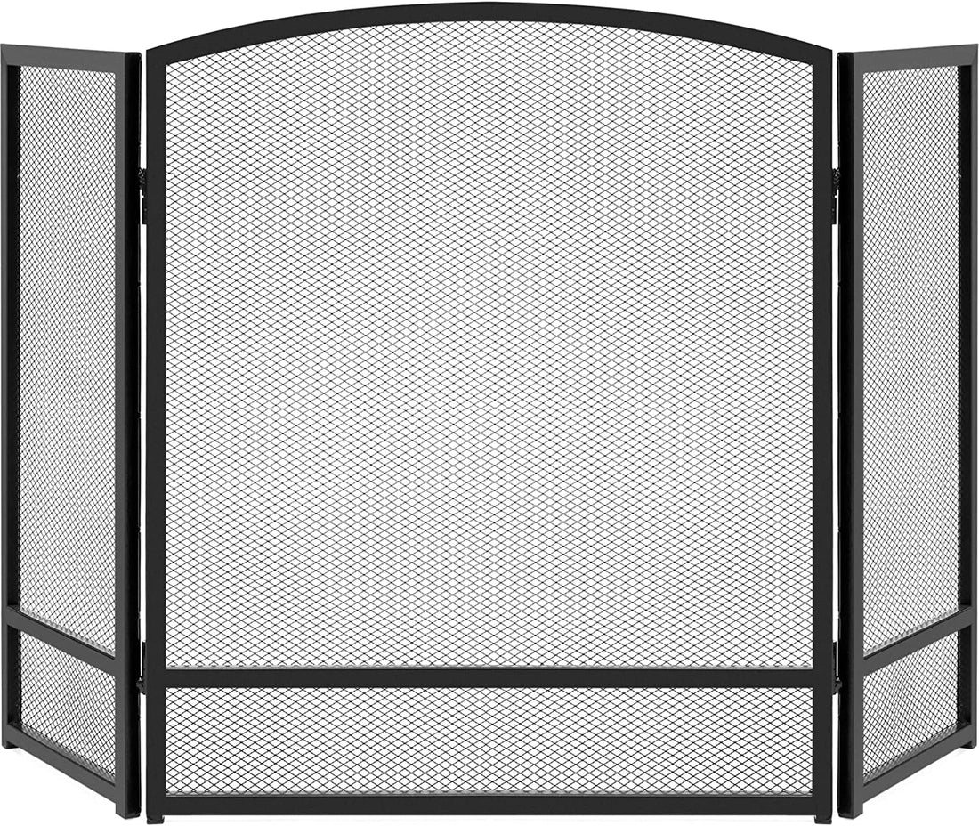 47.5X27.25In 3-Panel Simple Steel Mesh Fireplace Screen, Fire Spark Guard Grate for Living Room Home Decor W/Rustic Worn Finish - Black