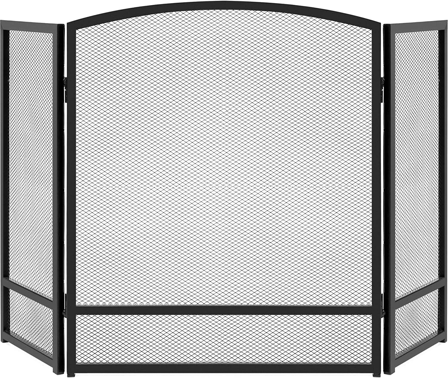 47.5X27.25In 3-Panel Simple Steel Mesh Fireplace Screen, Fire Spark Guard Grate for Living Room Home Decor W/Rustic Worn Finish - Black