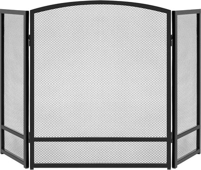 47.5X27.25In 3-Panel Simple Steel Mesh Fireplace Screen, Fire Spark Guard Grate for Living Room Home Decor W/Rustic Worn Finish - Black