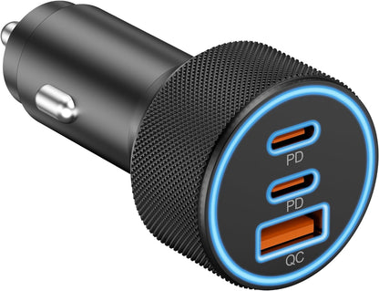 USB C Car Charger, 3-Port 67W Dual USB-C &amp; USB-A Car Power Adapter PD/QC Fast Charging Cigarette Lighter for Iphone 16/15/14/13/12/11/Pro Max, Ipad, Samsung Galaxy S25 S24/S23/S22/S21, Pixel, Android