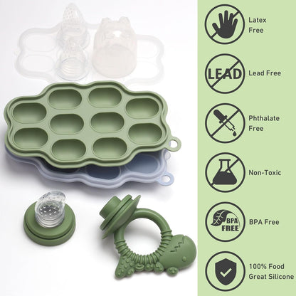 Baby Breastmilk Popsicle Molds &amp; Baby Fruit Feeder Pacifier, Silicone Baby Food Freezer Tray Storage Containers for Infant Teething Self Feeding