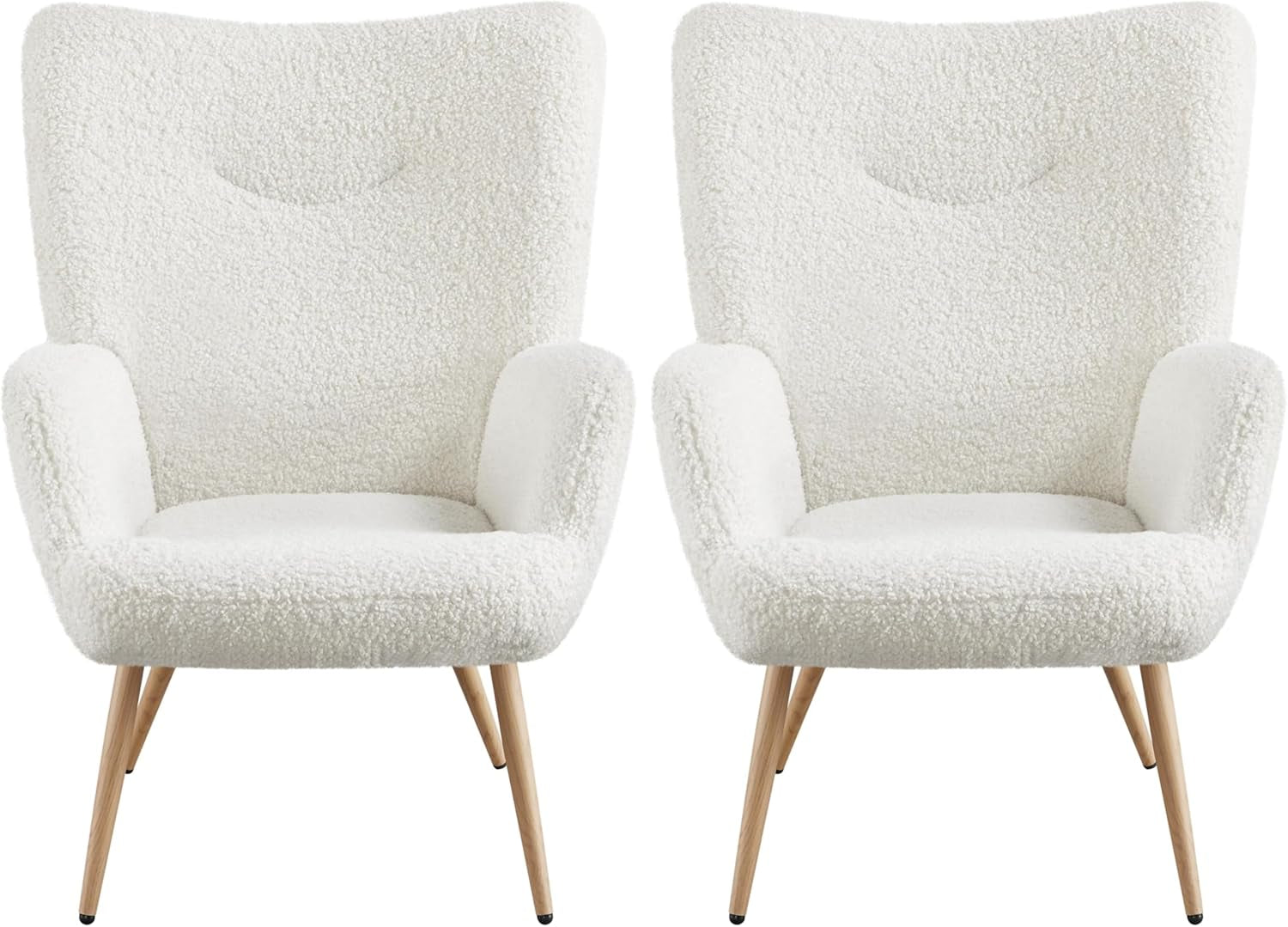 Barrel Chair, Teddy Fabric Casual Chair with High Back and Soft Padded, Modern Fuzzy Vanity Chair, Cozy Armchair for Living Room Bedroom Makeup Room, White