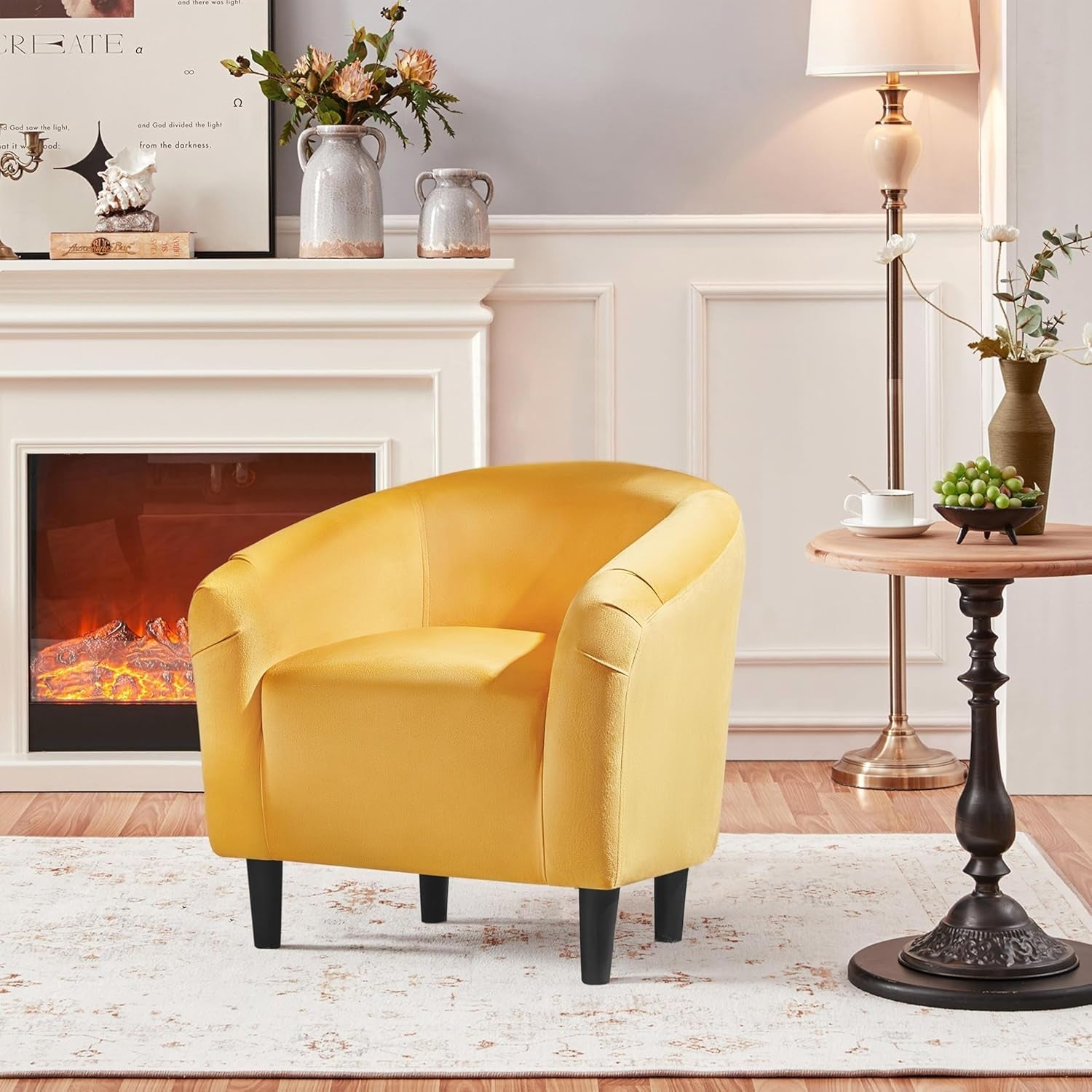 Yellow Chair, Accent Chair for Bedroom, Armchair for Living Room, Velvet Fabric Club Chair with Soft Padded Seat and Sturdy Legs for Bedroom Waiting Room, Yellow